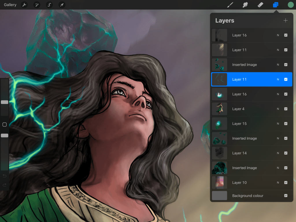 Closeup work in progress shot of her face. 