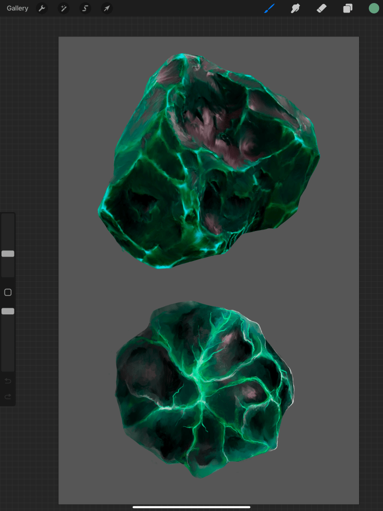 Digital sketch of green rocks.